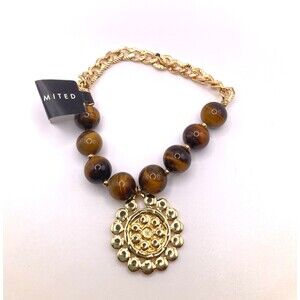 THE LIMITED Tiger's Eye Gold Tone Charm Stretch Bracelet NEW